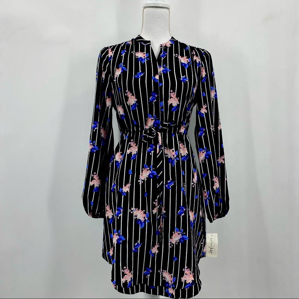 Maison Jules Floral Fit and Flare Dress Ditsy Stripe Size XS